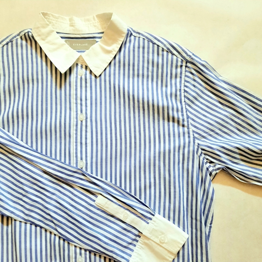 NWOT Everlane Must-Have Shirt in Silky Cotton, Blue White Stripe - Size 6 - Picture 11 of 16